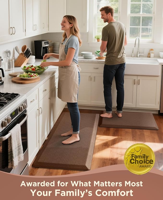 Ophanie Kitchen Mats for Floor, 3/4 Inch Thick Kitchen Rugs, 20'' x 60'' Anti Fatigue Standing Cushioned Mat, Waterproof,Comfort Ergonomic Mat for Office, Home, Sink, Brown Non-Slip Bottom