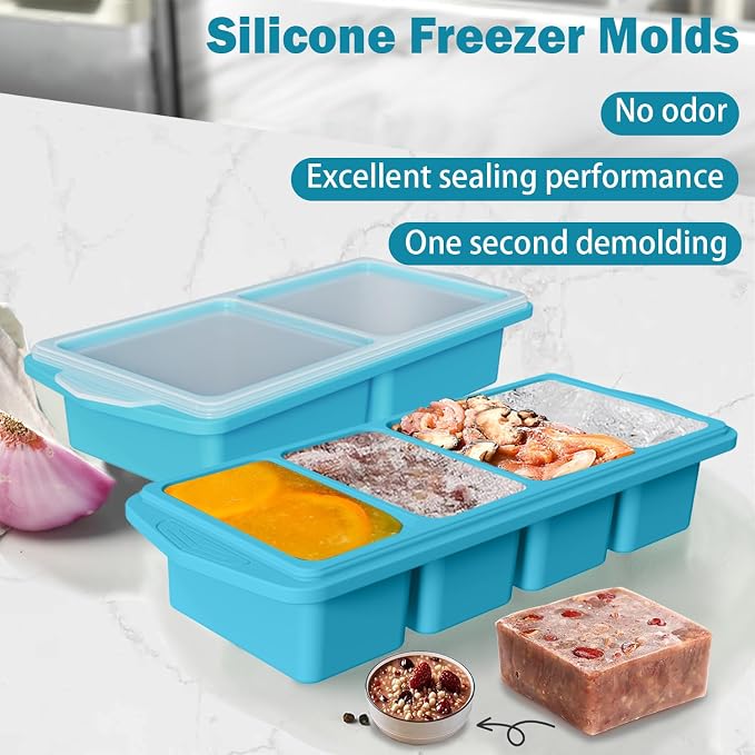 2 Pack Silicone Freezer Molds with Lids,1Cup&2Cup Silicone Freezer Tray with Lids for Meal Prep - Makes 6 Perfect Portions Cubes for Storing 500mL/250mL Ice Cube,Soup,Sauces,Leftovers and More