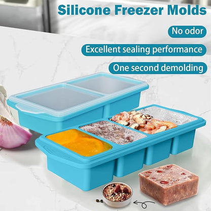 2 Pack Silicone Freezer Molds with Lids,1Cup&2Cup Silicone Freezer Tray with Lids for Meal Prep - Makes 6 Perfect Portions Cubes for Storing 500mL/250mL Ice Cube,Soup,Sauces,Leftovers and More