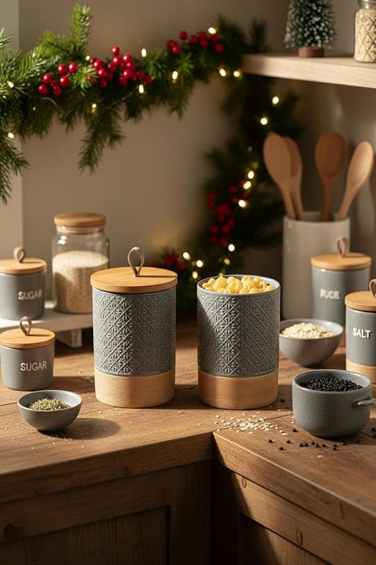 Miamolo Large Food Storage Jar Coffee Container with Lids, Ceramic Coffee Canister for Sugar Spice Cookie Ground Coffee - Kitchen Pantry, Housewarming Wedding Gift - Gray & 64 fl.oz