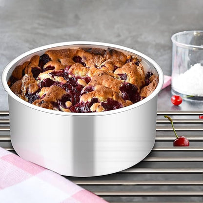 TeamFar 6 Inch Cake Pan, 6” x 3” Deep Round Cake Pan Tier Baking Pans Set Stainless Steel, For Baking Steaming Serving, Healthy & Toxic Free, Deep & Straight Size, Oven & Dishwasher Safe - Set of 4