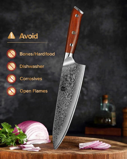 XINZUO Chef Knife 8.3 Inch, VG-10 Super Stainless Steel Gyuto Knife for Professional Chefs and Home Cooking, Ultra Sharp Kitchen Knife with Rosewood Handle - Yu Series