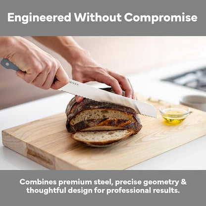 Misen Serrated Bread Knife - High-Carbon Japanese AUS8 Steel - Perfect for Soft Foods, Bread, Pastries, and Fruits - Verstatile Slicer, Razor-Sharp Edge, Durable Blade, Ergonomic Handle - 10", Gray
