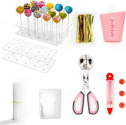 605-Piece Cake Pop Kit with Cake Pop Sticks and Wrappers, Treat Bags, Decorating Pen, Meat Baller & Display Stand - Complete Baking Set for Family Kitchen & Home Baking Enthusiasts Creating Candies