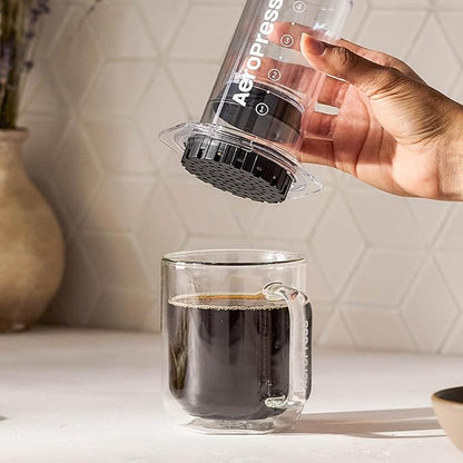 AeroPress Clear Coffee Press - All-in-One French Press, Pour-Over & Espresso Style Manual Brewer, 2 Min Brew for Less Bitterness, More Flavor, Small Portable Coffee Maker, Travel & Camping