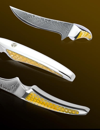 7 inch Fillet Knife, Japanese VG-10 Damascus Steel Kitchen Fish Boning Knife, Ultra Sharp, Full-tang Handle in Yellow Resin, LA-S9 Series