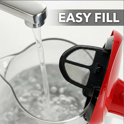 OVENTE Electric Kettle, 1.5L Borosilicate Glass Countertop Water Heater and Boiler for Coffee or Tea, BPA-Free, Auto Shut-Off, Boil-Dry Protection, Removable and Washable Spout Filter, Red KG83R