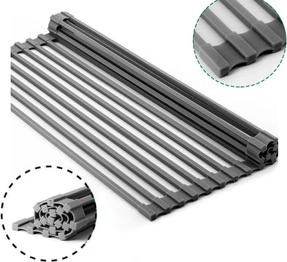 Dowell Over The Sink Roll-Up Dish Drying Rack Silicone Wrap, 17 Rods Dishwasher Safe, Food Safe, Heat Resistant, Foldable, Space-Saving, Multi-Purpose Sink Organizer for Any Surface