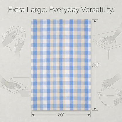 Urban Villa Kitchen Towels Set of 6 Blue Sand Buffalo Checks Kitchen Towels 20X30 Inches 100% Cotton Highly Absorbent Kitchen Towels Premium Quality Ultra Soft Mitered Corners KitchenTowels