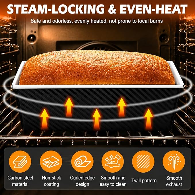 Bread Loaf Pan with Lid, 2-Pack, 2.2LB & 1LB | Food-Grade Nonstick Coating, Easy Release, Perfect Loaf Shape, Corrugated Design, Oven Safe up to 450°F