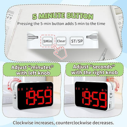 PERSUPER Kitchen Digital Timer, Count Down Up, Rechargeable, Vibration Mode Adjustable Volume and Brightness LED Display, Time Management Cook, Desk, Kids Adults Study Teaching, Kitchen Gadgets Red-1