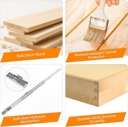 Pull Out Cabinet Organizer, 14" W x 21" D Soft Close Pull Out Drawers for Cabinets with Heavy Duty Slides, Wood Slide Out Drawers for Kitchen Cabinets