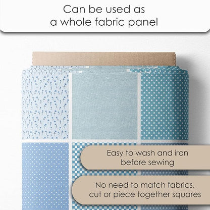 Cotton Satin Patchwork Fabric Panel – 35 Designs, 20×20 cm Squares, Single Piece 150×110 cm, Blue Patchwork Quilt Fabric(Ocean Breeze Patchwork Set, 35pcs 8x8 inch)