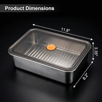 Stainless Steel Food Storage Containers, Silver, Airtight with Vacuum Seal, Stackable Rectangular, 3-Piece Set, BPA-Free Lids, for Meal Prep and Leftovers Storage (deep - 3.3'' Height)