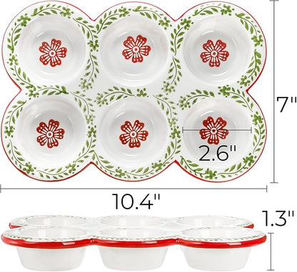 Hiceeden 2 Pack Ceramic Muffin Pans, 6 Cup Non-Stick Muffin Tin Cupcake Pan, Floral Baking Pans with Red Rim for Puddings, Muffins, Cakes, Quiches, Brownies