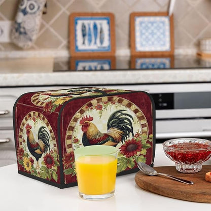 Rooster Animal Toaster Cover 2 Slice Wide Slot Washable Toaster Covers | Red Flower Dust and Fingerprint Protection Bread Maker Covers for Kitchen Accessories Decor Bakeware Women Gift
