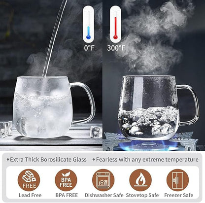 DOPUDO Glass Teacups 24 Pack Glass Tea Cup with Infuser and Lid, 17.6oz/520ml Large Borosilicate Teacup,Tea Clear Mug Cup for Loose Leaf Blooming Tea, Microwave & Dishwasher Safe.