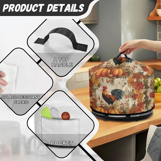 Pumpkins Rooster Slow Cooker Cover Protection Crock for Pot Dust Cover Fits for Most 6-8 Quart Slow Cooker Dustproof Small Appliance Accessories