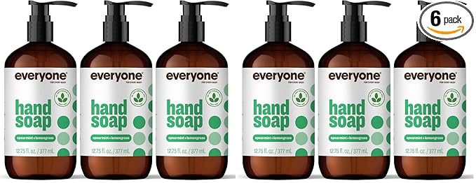 Everyone Liquid Hand Soap,12.75 Ounce,Spearmint and Lemongrass,Plant-Based Cleanser with Pure Essential Oils,(Pack of 6)