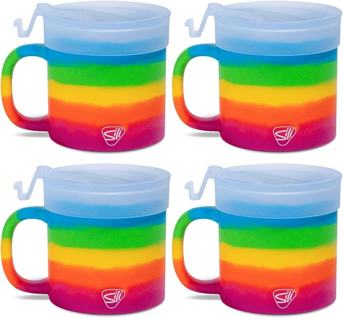 Silipint 16oz Silicone Coffee Mug Tumbler Flip Lid Unbreakable Dishwasher Safe Microwave Oven & Freezer Compatible – Non-Toxic Reusable Cup for Hot Coffee Tea or Drinks Pack of 4 Prism