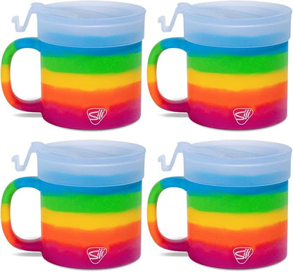 Silipint 16oz Silicone Coffee Mug Tumbler Flip Lid Unbreakable Dishwasher Safe Microwave Oven & Freezer Compatible – Non-Toxic Reusable Cup for Hot Coffee Tea or Drinks Pack of 4 Prism