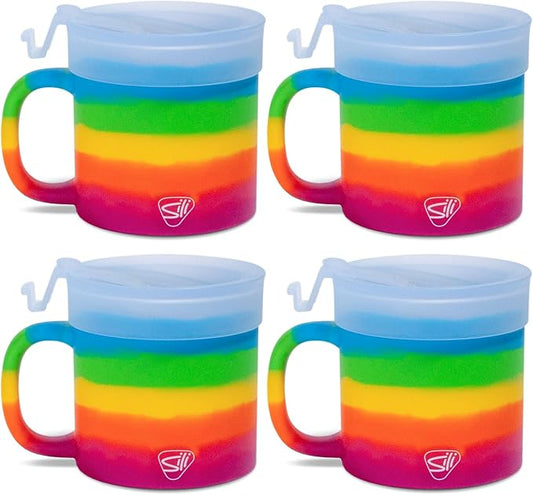 Silipint 16oz Silicone Coffee Mug Tumbler Flip Lid Unbreakable Dishwasher Safe Microwave Oven & Freezer Compatible – Non-Toxic Reusable Cup for Hot Coffee Tea or Drinks Pack of 4 Prism