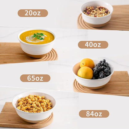 HASENSE Nesting Ceramic Mixing Bowls Set of 4, 2.1/1.5/1.0/0.5 Qt White & Terracotta Stoneware Bowls, Farmhouse Bowls for Cooking, Prepping, Salad & Soup, Dishwasher & Microwave Safe, Serving Dishes