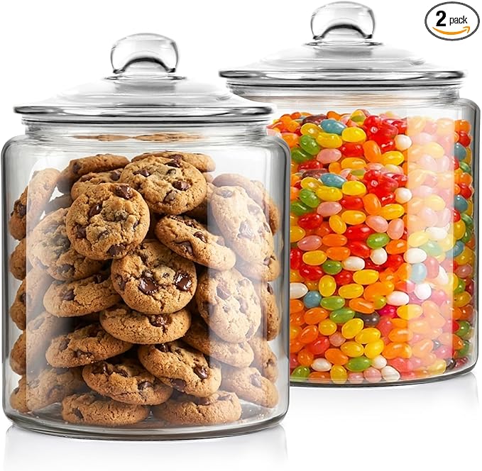 Masthome 2 Glass Storage Jars Set,1 Gallon Cookie Jar for Food Storage,Large Jar Food Storage Containers,Airtight Glass Jars with Lids for Kitchen Counter Pantry Well Organization