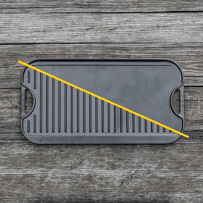 Lodge Pro-Grid Reversible Grill/Griddle - 20 Inches x 10.5 Inches - Dual-Sided Cast Iron Griddle - Double Burner Grill - Even Heat Distribution - PFAS-Free Non-Toxic Cookware