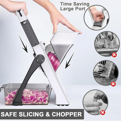 QYKIC Upgrade Safe Mandoline Slicer Biger, Adjustable Vegetable Chopper Potato Slicer, Detachable, Dishwasher Safe Kitchen Chopping Artifact for Meal Prep (BlackWhite)