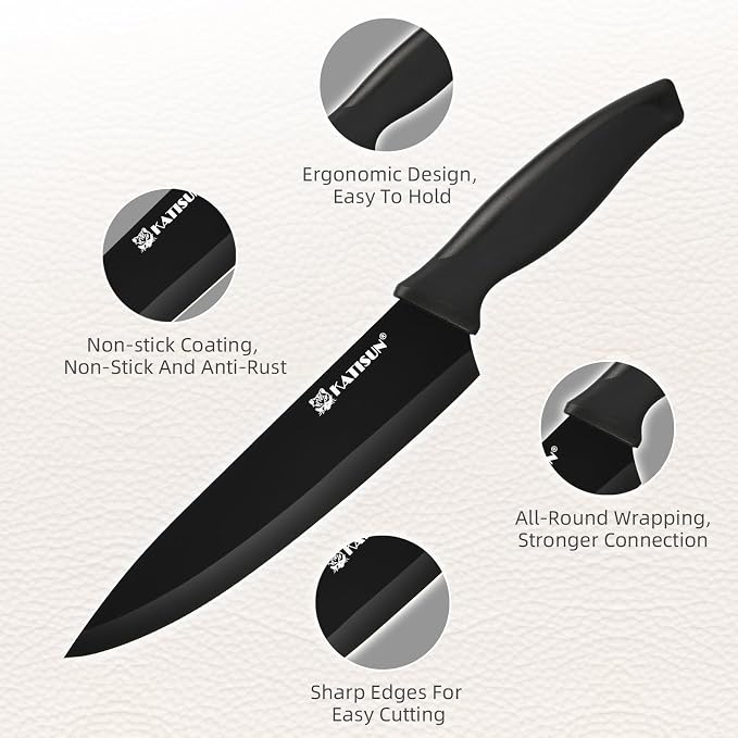 19-Piece Stainless Steel Kitchen Knife Set, Built-in Knife Sharpener, Dishwasher Safe, Ergonomic Non-Slip Handles, 6 Steak Knives, Black