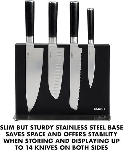 Babish 5-Piece Magnetic Forged Kitchen Knife Block Set – 1.4116 German Steel Cutlery with Magnetic Knife Holder – Professional Chef Knife Set