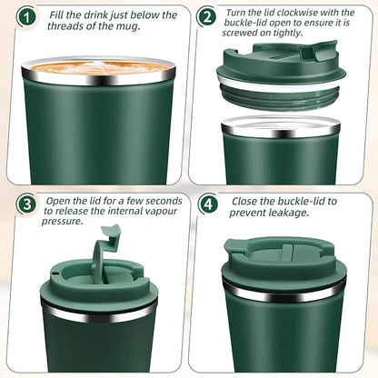 Insulated Travel Coffee Mug Reusable Coffee Tumbler Cup with Flip Lid Leak Proof Spill Proof for Office School Party Camping Hot and Cold Drink,Stainless Steel 17oz (Dark Green)