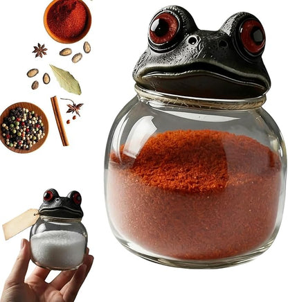 Witchy Frog Apothecary Spice Jars, Handcrafted Vintage Glass Storage Jars with Red-Eyed Frog Lids, Gothic Kitchen Herb Teas Food Storage Containers for Home Decor Fun Display (Separate jar)