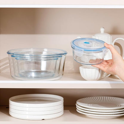 NUTRIUPS 95/54/30/15oz Round Large Glass Food Storage Containers with Airtight Lids, Meal Prep Containers, Ideal for Baking and Storing Casseroles, Lasagnas, Vegetables, Fruits,4-Piece Set