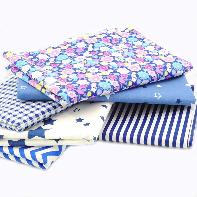Fat Quarter Fabric Bundles Pre-Cut Quilting Cotton Twill Printed Assortments Craft Cloth Bundle Squares DIY for Sewing Crafting Rose Flavor(Blue,18 by 20.5Inch)