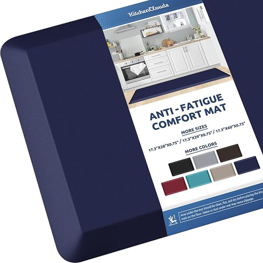 KitchenClouds Kitchen Mat Cushioned Anti Fatigue Kitchen Rug 0.8inch Water Resistant Non Slip Kitchen Rugs and Mats Standing Desk Mat Comfort Floor Mats for Kitchen Sink Office (17.3"x60",Blue)