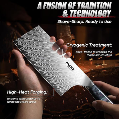 Huusk Stainless Meat Cleaver Knife 7" - Butcher Knife for Meat Cutting with Resin Handle, Heavy Duty Vegetable Chopping Knives with Full Tang Blade, Japanese High Carbon Steel, Gift Idea for Men Women