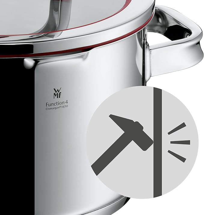 WMF cookware Ø 16 cm approx. 1,9l Function 4 Inside scaling lid - pour off or decant liquids without spilling to keep your dishes and cooker clean. Made in Germany hollow side handles glass lid Cromargan stainless steel brushed suitable for all stove t...