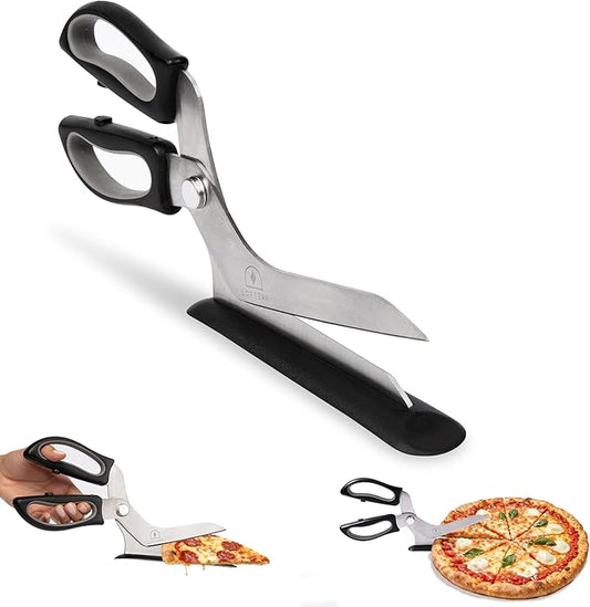 Pizza Scissors - Stainless Steel Non-Stick Kitchen Scissors Two-Piece Design Separates for Easy Cleaning - Pizza Cutter & Food Slicer with Comfort Sure-Grip and Non-Scratching Serving Base