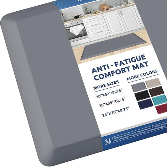 KitchenClouds Kitchen Mat Cushioned Anti Fatigue Rug 20"x39" Water Resistant, Non Slip, Standing and Comfort Desk/Floor Mats for House Sink Office (Grey,0.8inch)
