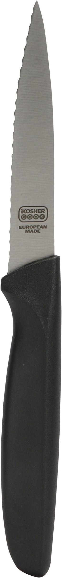 The Kosher Cook Black Kitchen Knife - 4” Steak and Vegetable Knife - Razor Sharp Pointed Tip, Serrated Edge - Color Coded Kitchen Tools