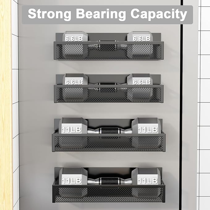Aufworld Magnetic Spice Rack for Refrigerator, 4 Pack Magnetic Shelf, Fridge Magnet Organizer with Moveable 8 Hooks, Magnetic Fridge Shelf for Kitchen Organization and Storage (4 Pack)