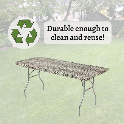 Kwik-Covers 8' Rectangle Plastic Table Covers 30" x 96", Bundle of 5 (Leopard)