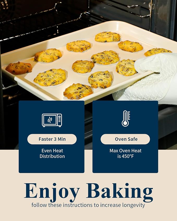 7PCS Nonstick Baking Sheet Set - 10x15in Jelly Roll Pan with Wire Rack, Silicone Spatula & 4 Cookie Cutters, Thickened Carbon Steel, Oven Safe 450°C, Sunshine Cream