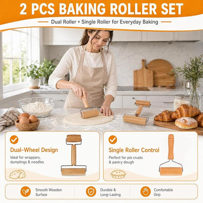 Small Wooden Rolling Pin for Baking, 7 Inch Mini Dough Roller, Non Stick Pizza Roller for Pastry Cookie Tortilla Dumpling Fondant Pie Crust Pasta (GMZ-TH)