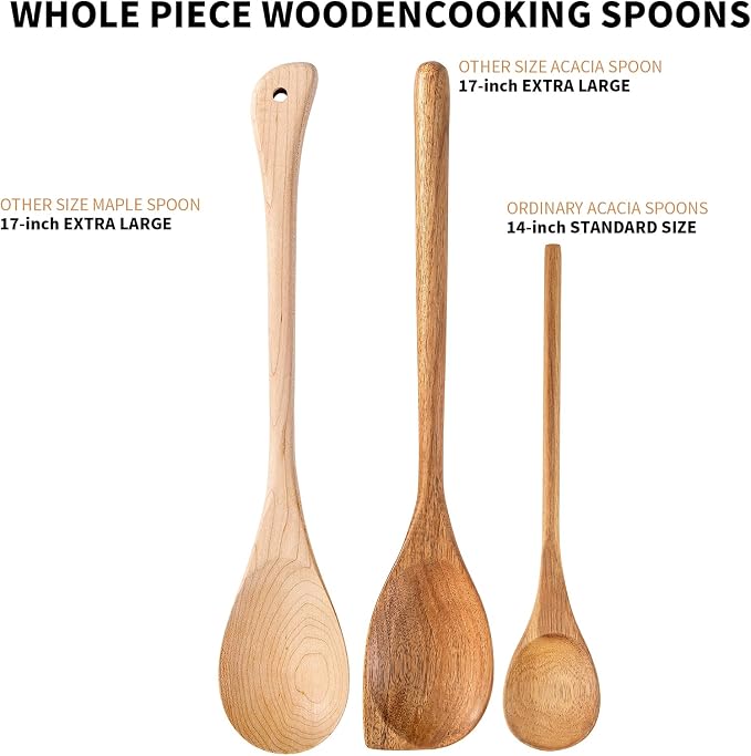 Wooden Spoonsfor Cooking2PCS, Acacia Wood Spoon 12.6" Wooden Utensils for Mixing, Mixing Spoons Cooking Spoon for Stirring Long Wooden Spoon Kitchen Serving Nonstick Utensil Smooth Finish