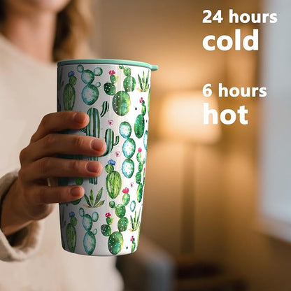 TILUCK 20 oz Insulated Tumbler with BPA-Free Lid, Stainless Steel Vacuum Travel Coffee Mug, Double Wall Coffee Tumbler（20oz，Cactus）