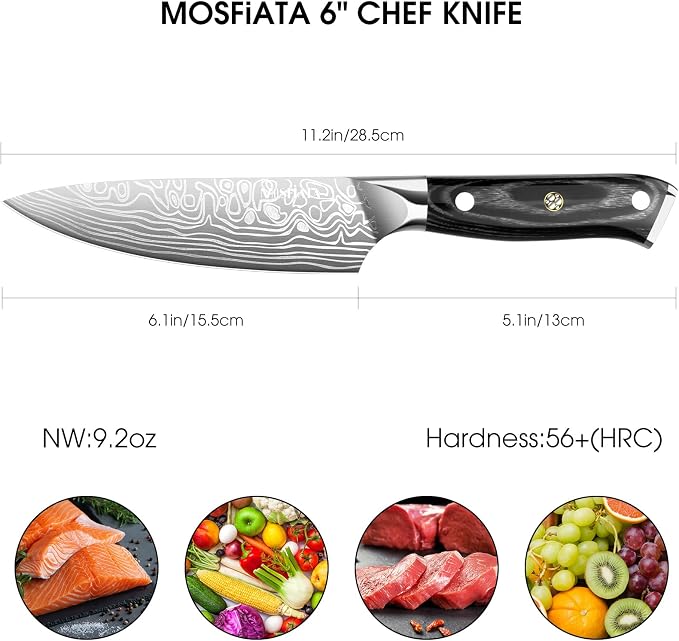 MOSFiATA Chef Knife, 6 Inch Sharp Kitchen Knife High Carbon German EN1.4116 Stainless Steel Cooking Knife, Chopping Knife Kitchen Knives with Ergonomic Handle, Gift Box