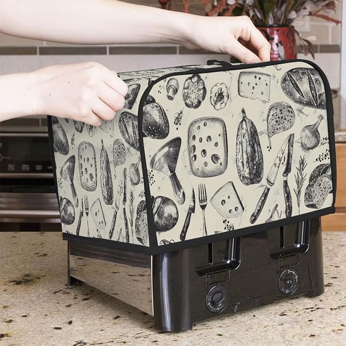 2 Slice Kitchen Art Design Toaster Cover Waterproof Dust Fingerprint Bread Machine Cover Washable Kitchen Appliance Protector For Home Kitchen Bakeware Table Decor Women Gifts